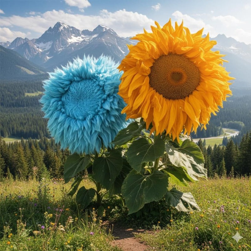 100pcs Yellow & Blue Teddy Bear Sunflower Seeds | Giant Double Bloom | Garden Flowers