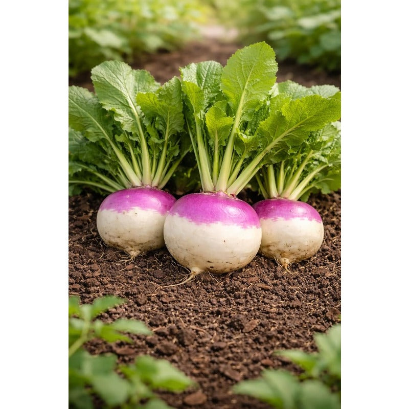 200 Purple Top White Globe Turnip Seeds – Round White Roots with Purple Crown, Everyday Kitchen Use, In-Ground, Raised Bed & Container Gardens