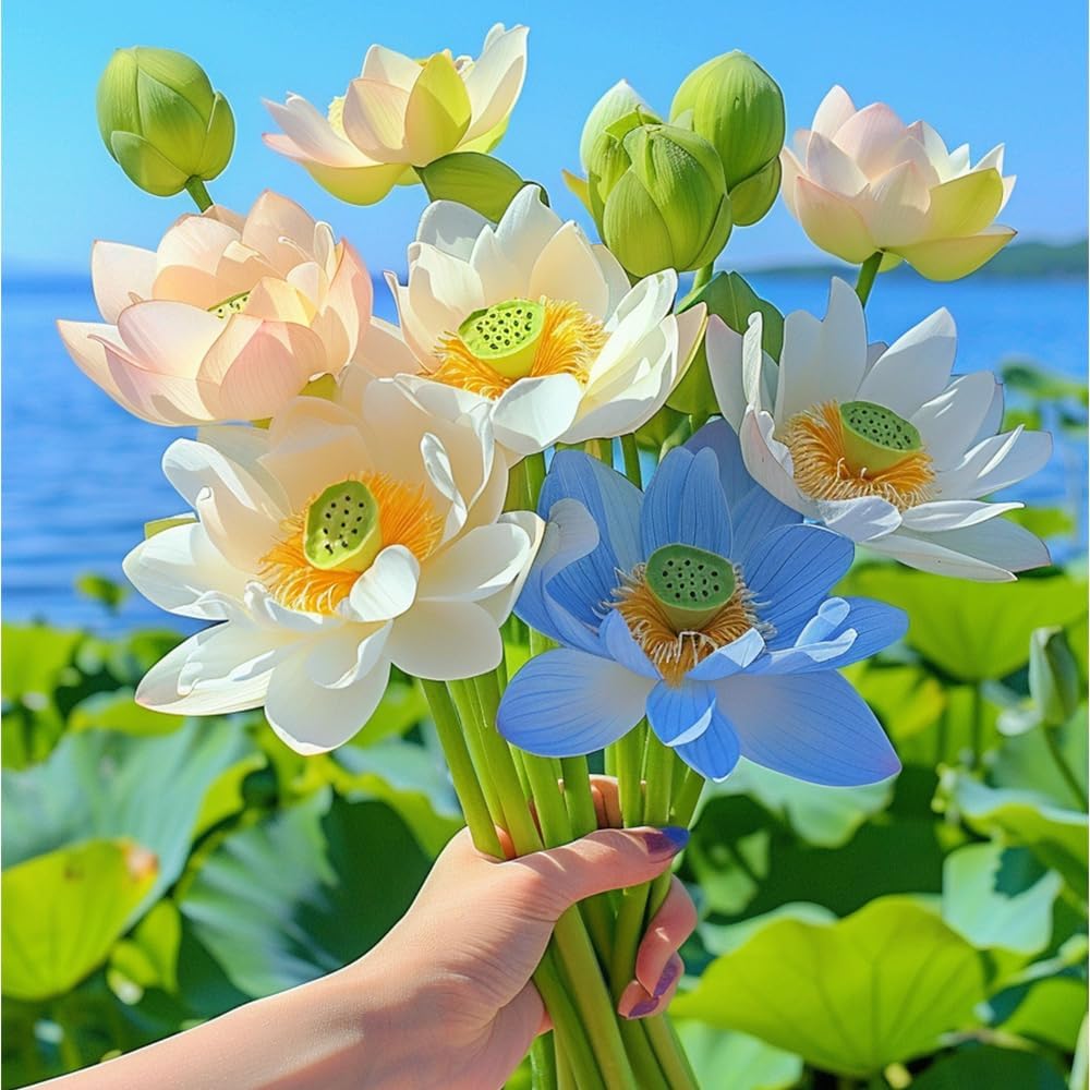 12pcs Mix Bonsai Lotus Seeds for Planting in Water Bowl Lotus Seed Water Lilys Flower Plant for Ponds and Gardens