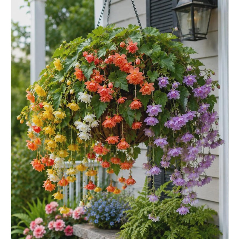 300Pcs Weeping Begonia Seeds, Mixed Hanging Basket Flowers, Colorful Garden Plant