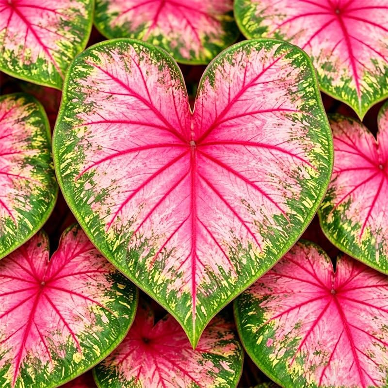 100Pcs Mix Caladium Bicolor Seeds for Planting Shade Loving, Heat Tolerant, Perfect for Containers & Indoor Decor
