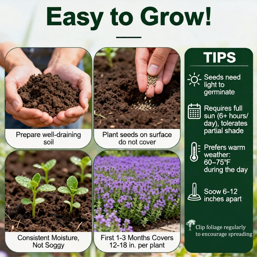 500pcs Red Creeping Thyme Seeds Ground Cover,Thyme Seeds for Planting Indoors,Thymus Seed Perennial Flower Non-GMO Heirloom for Home Garden
