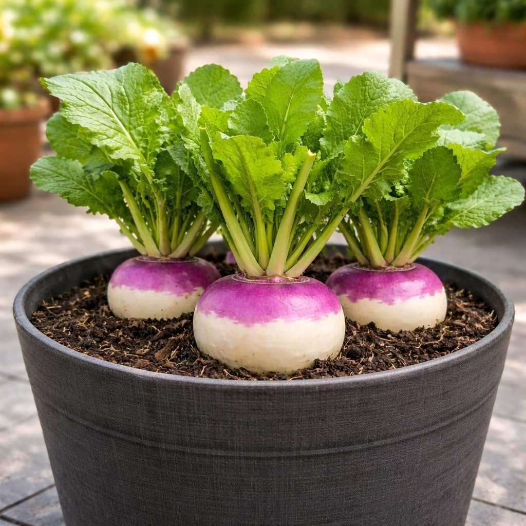 200 Purple Top White Globe Turnip Seeds – Round White Roots with Purple Crown, Everyday Kitchen Use, In-Ground, Raised Bed & Container Gardens