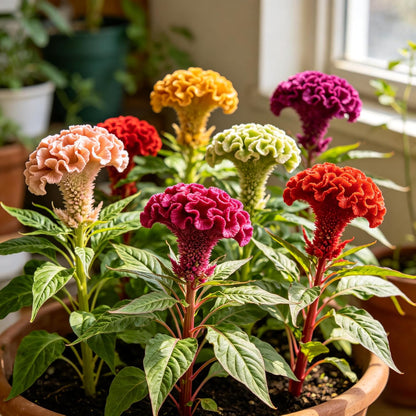 200Pcs Mixed Celosia Seeds for Planting, Crested Velvety Fan-Shaped Blooms Heat-Loving Annual, Non-GMO for Home Garden Borders and Containers