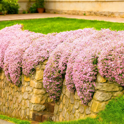 Pink Creeping Thyme Ground Cover Flower Seeds for Planting, 500pcs Perennial Pink Creeping Wild Thymus Seeds, Non-GMO Heirloom Wild Thymus Serpyllum Flower Plants for Home Garden Outdoors