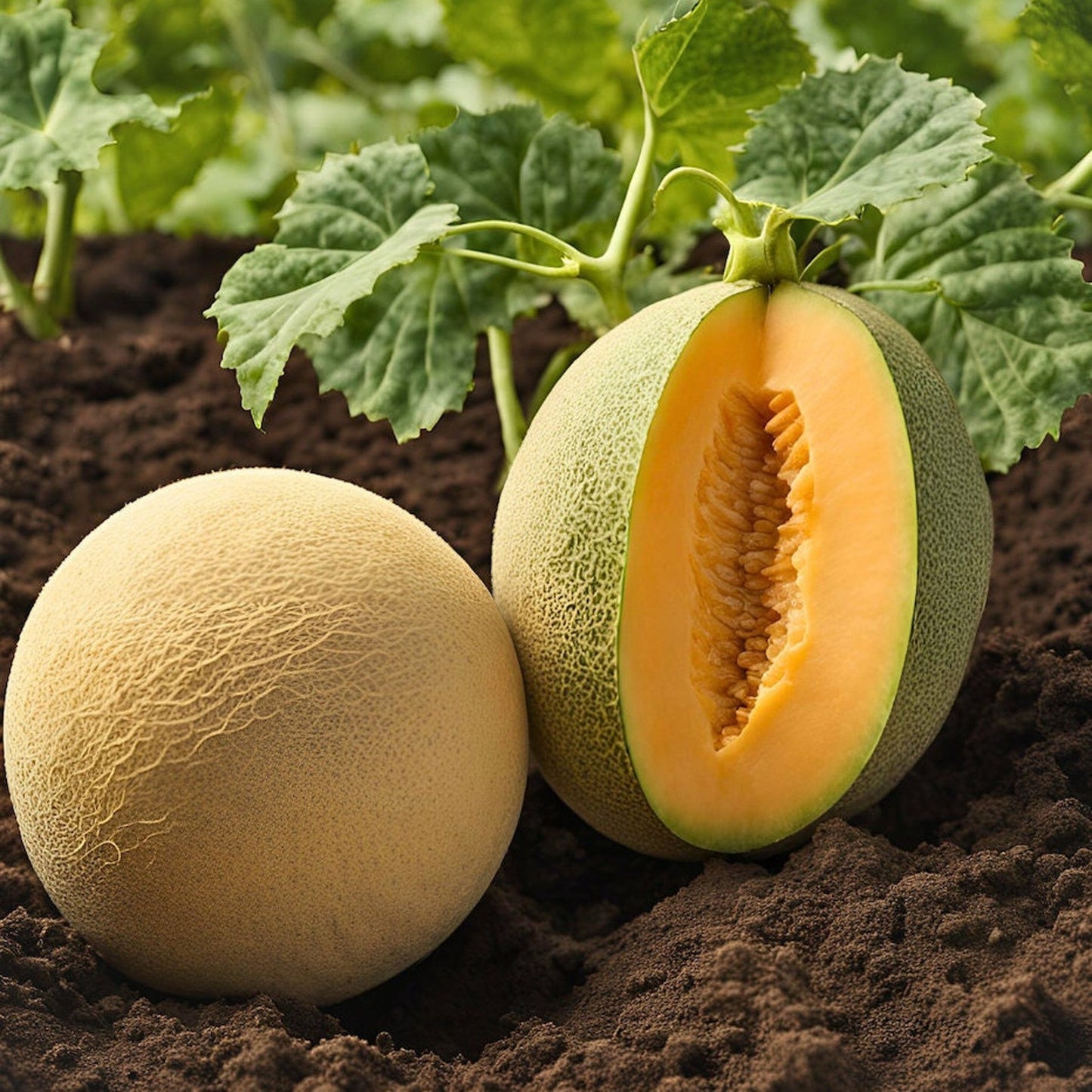 16Pcs Cantaloupe Seeds pair well with upright garden plants to enrich multi layered garden structure