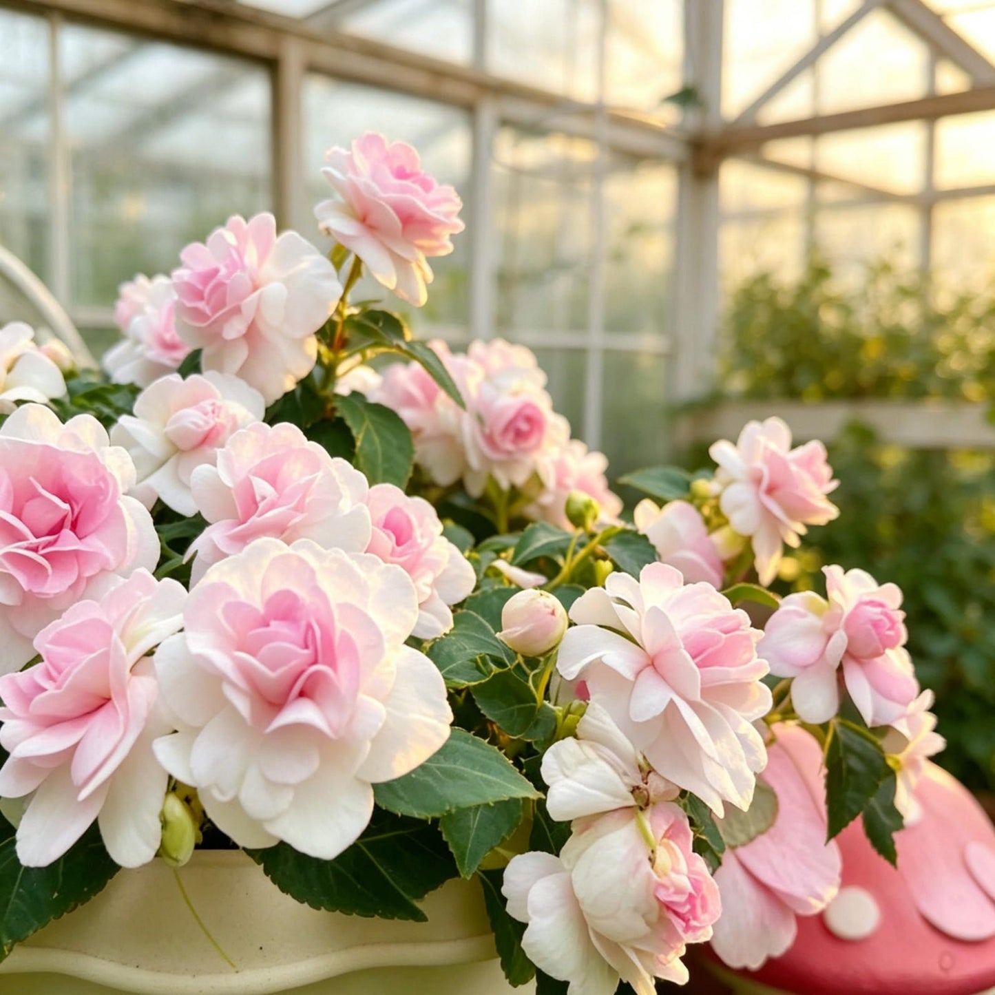 100pcs Pink  Impatiens Seeds, Impatiens Walleriana, Camellia Shaped Blooms, Shade Loving Annual, for Pots & Shade Gardens