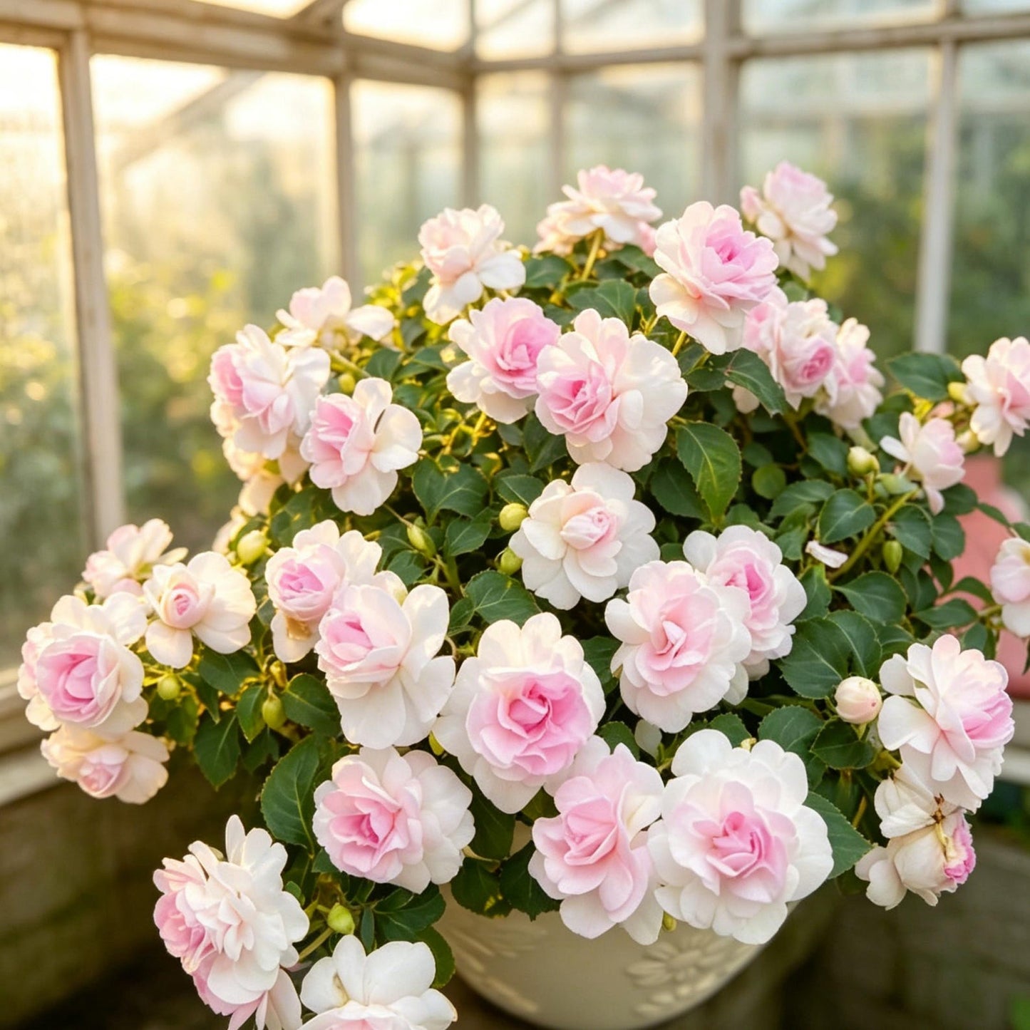 100pcs Pink  Impatiens Seeds, Impatiens Walleriana, Camellia Shaped Blooms, Shade Loving Annual, for Pots & Shade Gardens