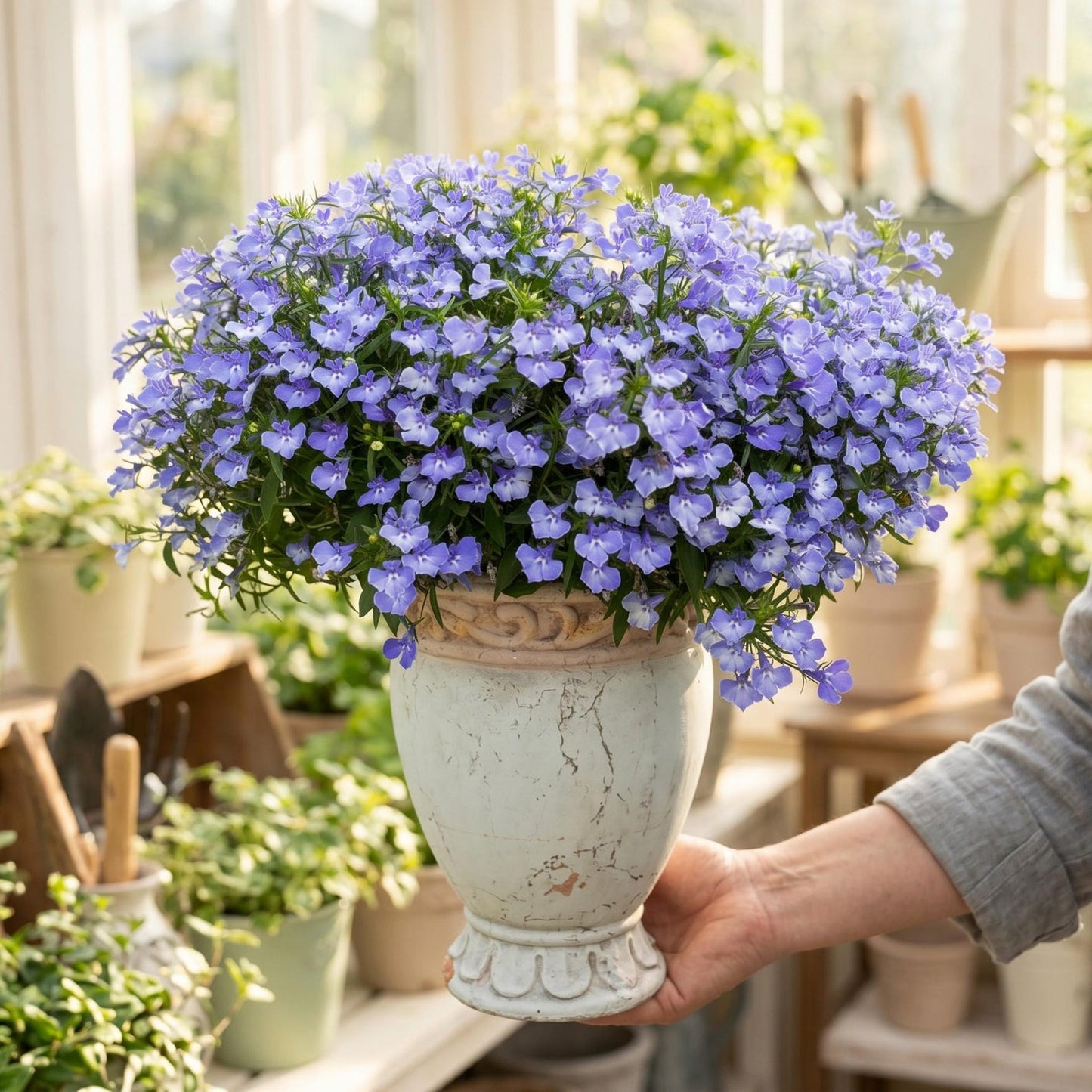 5000pcs Sky Blue Trailing Lobelia Seeds, Easy Grow, Profuse Blue Blooms, Edging & Hanging Basket Plant