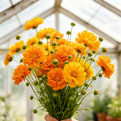 497Pcs Coreopsis Grandiflora Seeds, Double Golden Orange Tickseed, Long Blooming Drought Tolerant Border Cut Flower
