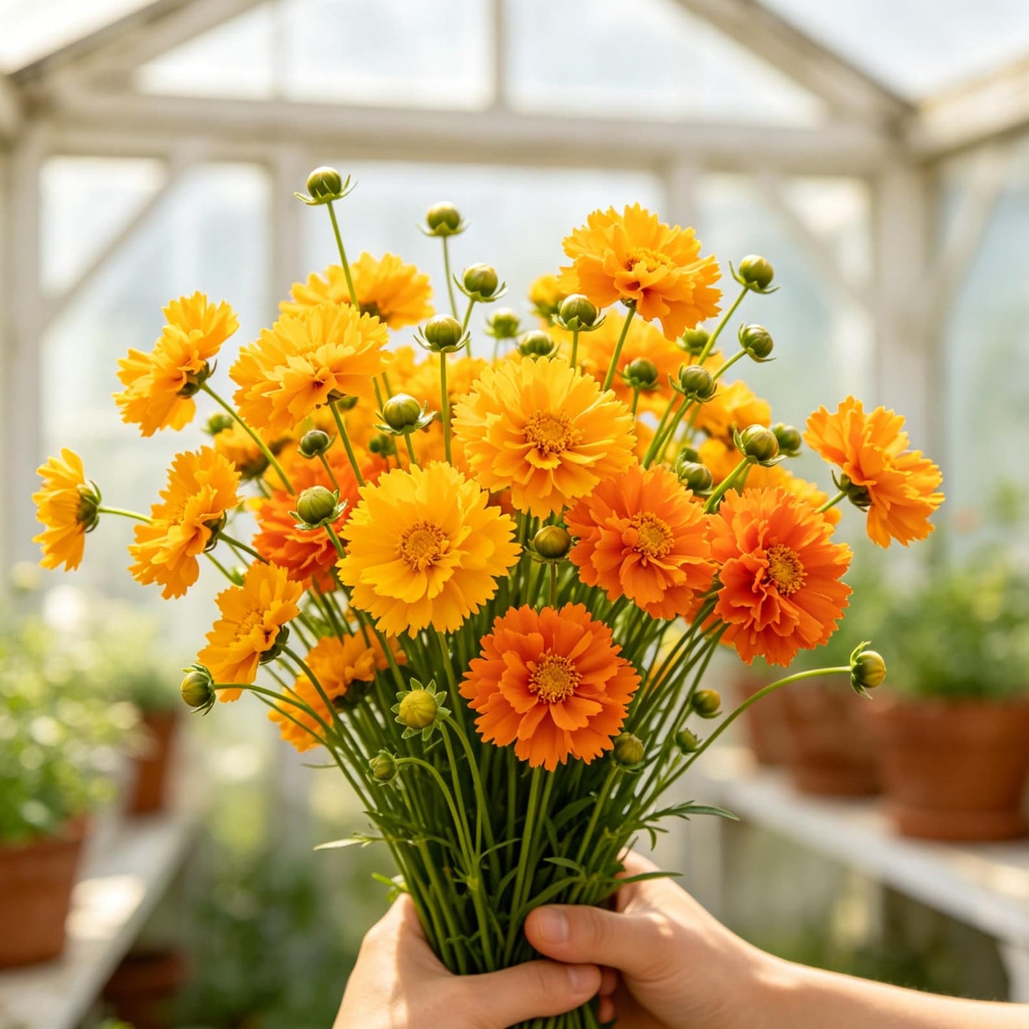 497Pcs Coreopsis Grandiflora Seeds, Double Golden Orange Tickseed, Long Blooming Drought Tolerant Border Cut Flower