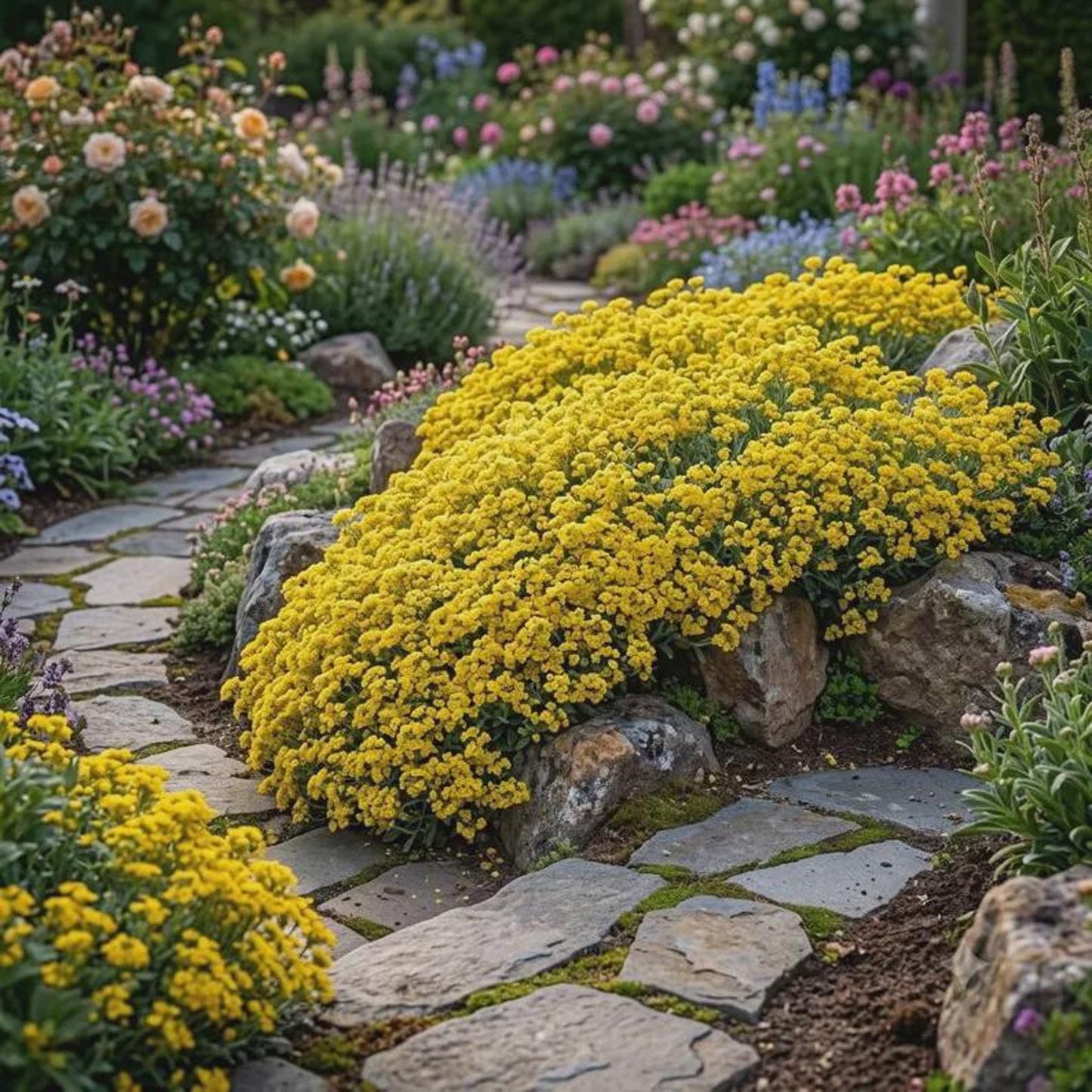 1000pcs Basket of Gold Alyssum Seeds Perennial Rock Garden Flower Seeds | Drought Tolerant Ground Cover