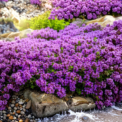 490Pcs Purple Creeping Thyme Seeds, Perennial Ground Cover, Drought Tolerant, Non-GMO Flowers