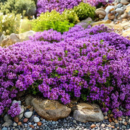 490Pcs Purple Creeping Thyme Seeds, Perennial Ground Cover, Drought Tolerant, Non-GMO Flowers